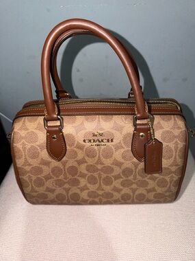 Coach Brown Signature Canvas Satchel with Tan Leather Trim